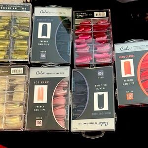 Professional French Nail Tips Set - Midnight Blue, Ice Pink, Neon Orange,